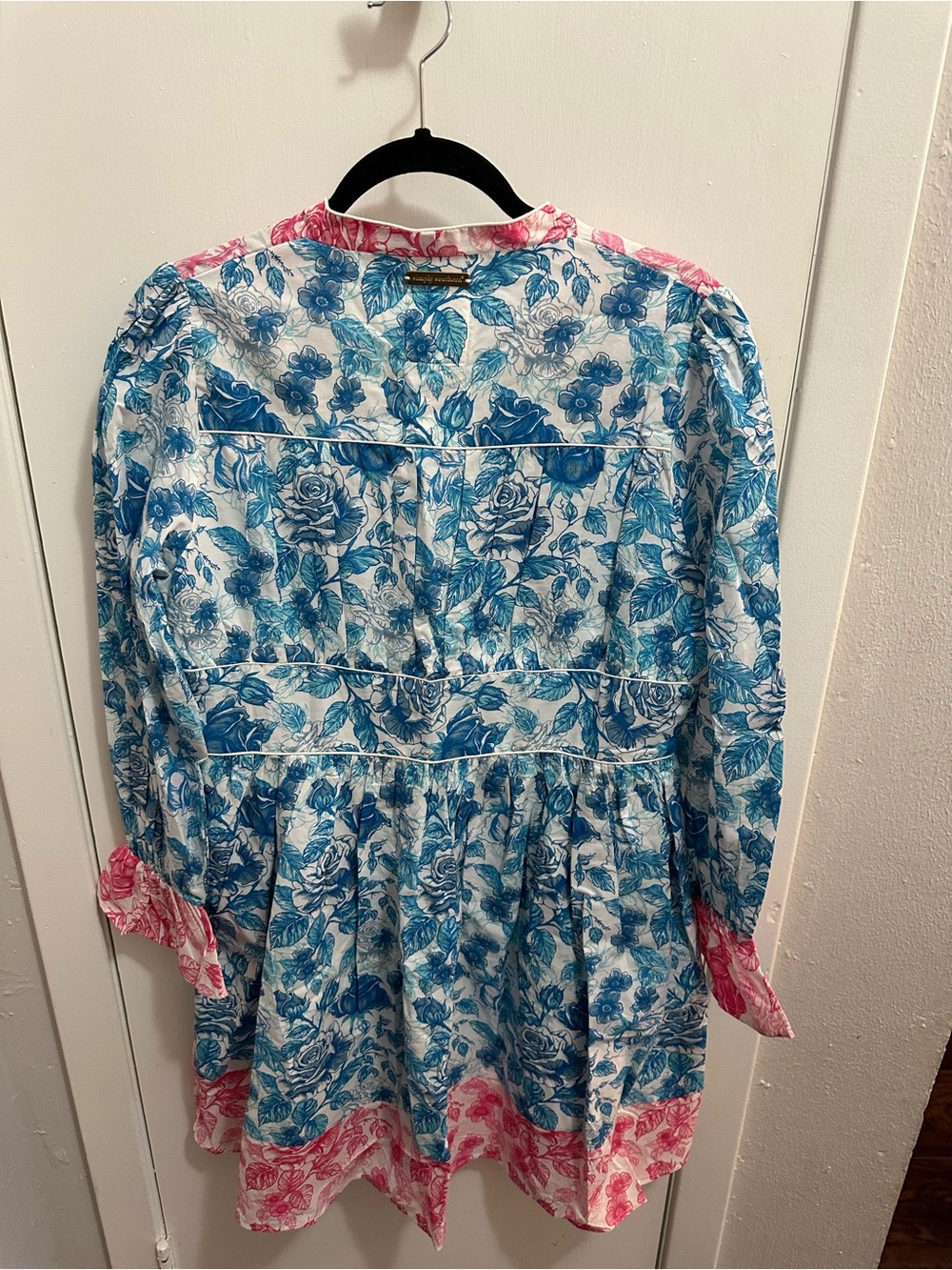 Simply Southern Blue & Pink Floral V-Neck Blouse - Picture 3 of 3